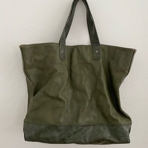 Olive green leather-like tote